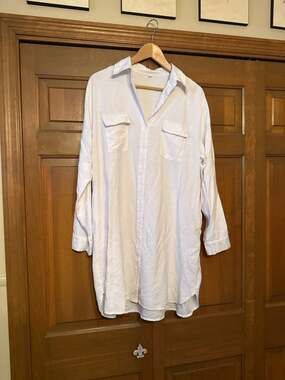 LUSMAY Women's White Long Sleeve Button Down Shirt Dress with Pockets